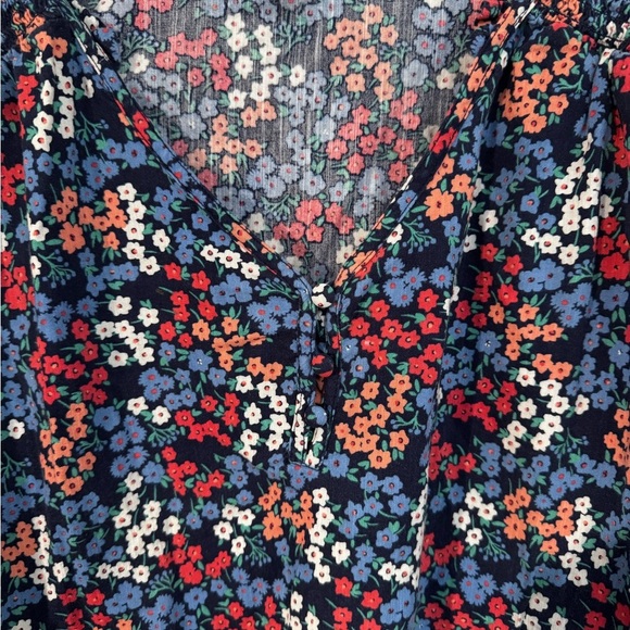 St. John's Bay Blue and Red Long Sleeve Blouse with Notched Collar - Picture 4 of 6